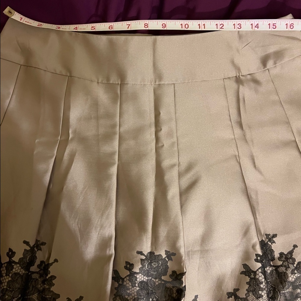 Ann Taylor Size 12 Oat Tan Brown Floral Lace Print Pleated Midi Skirt - Picture 7 of 7